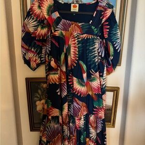 Farm rio Colorful Bird Print Dress